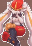 3_toes anthro big_ears breasts featureless_breasts feet female foot_focus fur knee_tuft leg_tuft long_ears looking_at_viewer one_eye_closed pawpads paws plantigrade red_body red_fur soles solo toes tuft white_body white_fur yellow_pawpads c3ilin nintendo pokemon generation_8_pokemon gigantamax_cinderace gigantamax_pokemon lagomorph mammal pokemon_(species) hi_res