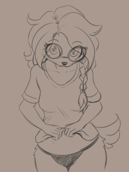 anthro areola braces breasts clothing eyewear female front_view fur glasses grin hair looking_at_viewer navel nipples smile solo tail alcorart conditional_dnp phoebe_(alcorart) bird_dog canid canine canis domestic_dog hunting_dog mammal spaniel 2026 animated hi_res