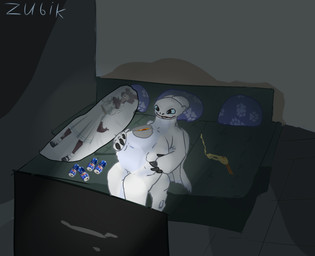 anthro bed belly feederism feeding female furniture holding_belly lying lying_on_bed on_bed overweight overweight_female solo vore watching_television zubastik dreamworks european_mythology how_to_train_your_dragon mythology dragon fury_(httyd) light_fury mythological_creature mythological_scalie scalie western_dragon hi_res