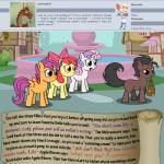 1:1 apple_bloom_(mlp) bag bitterplaguerat blue_eyes cutie_mark_crusaders_(mlp) dialogue earth_pony english_text equid equine fan_character female feral friendship_is_magic green_eyes group hasbro horn horse loki_(bitterplaguerat) male mammal my_little_pony mythological_creature mythological_equine mythology outside pegasus pony scootaloo_(mlp) sculpture statue sweetie_belle_(mlp) text unicorn wings yellow_eyes