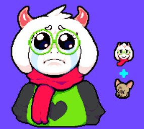 anthro black_clothing bodily_fluids clothing crying eyewear fur glasses green_clothing horn male red_scarf sad scarf solo tears wearing_glasses white_body white_fur conditional_dnp kinkykong deltarune the_binding_of_isaac_(series) undertale_(series) cricket_(tboi) ralsei bovid caprine goat mammal bust_portrait crossover digital_media_(artwork) pixel_(artwork) portrait