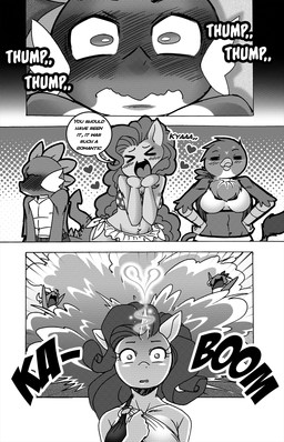 anthro bikini blush clothing dialogue female heart_beating heart_symbol horn male speech_bubble swimming_trunks swimwear text two-piece_swimsuit boastudio friendship_is_magic hasbro my_little_pony mythology gabby_(mlp) pinkie_pie_(mlp) princess_ember_(mlp) rarity_(mlp) smolder_(mlp) spike_(mlp) avian dragon equid equine gryphon horse mammal mythological_avian mythological_creature mythological_equine mythological_scalie pony scalie unicorn comic english_text hi_res monochrome