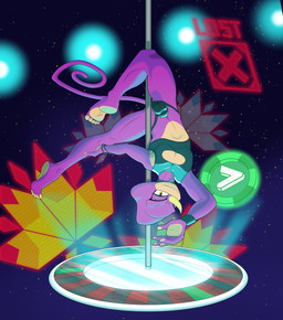 anthro balls_outline biped black_clothing bracelet bulge cleavage_cutout clothing collar colored_nails crop_top cutout detailed_bulge feet foot_fetish genital_outline glistening glistening_body jewelry latex latex_clothing lights looking_at_viewer male male_anthro nails neon_lights neon_sign night poker_chip pole roulette_wheel shirt sign solo star stripper stripper_pole text thong topwear underwear upside_down vesper_thee_bat sega sonic_the_hedgehog_(series) espio_the_chameleon chameleon lizard reptile scalie 2025 absurd_res english_text hi_res