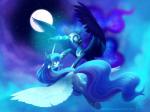 2016 4:3 armor blue_theme cloud cool_colors crown detailed_background duo equid equine feathered_wings feathers female feral friendship_is_magic glowing hasbro headgear hi_res horn jewelry joellethenose magic mammal moon my_little_pony mythological_creature mythological_equine mythology necklace night nightmare_moon_(mlp) nude outside princess_celestia_(mlp) sky spread_wings star winged_unicorn wings