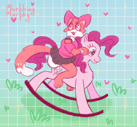 abdl anthro big_bow big_tail blue_eyes bottomwear bow_on_head clothing curled_tail curly_hair cutie_mark diaper duo eyelashes female female/female feral geometric_background grass grid_background hair happy heart_symbol multicolored_body open_mouth pattern_background pink_body pink_eyes pink_hair plant rocking_horse simple_background skirt smile star_symbol tail morphing_murphy friendship_is_magic hasbro my_little_pony pinkie_pie_(mlp) domestic_cat equid equine felid feline felis horse mammal pony hi_res