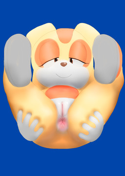 anthro anus blue_background bottomless butt butt_grab clothed clothing female fur genitals gloves hand_on_butt hand_on_own_butt handwear legs_up loli presenting presenting_hindquarters simple_background solo tailless tan_body tan_fur vulva young young_anthro young_female aerosin sega sonic_the_hedgehog_(series) cream_the_rabbit lagomorph leporid mammal rabbit 2026 hi_res