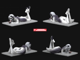 anthro armwear claws clothing female footwear hairpaws lying red_eyes shoes solo tail text bambookat hellaverse helluva_boss mythology loona_(helluva_boss) canid canid_demon canine demon hellhound mammal mythological_canine mythological_creature 3d_(artwork) 4:3 absurd_res digital_media_(artwork) english_text hi_res