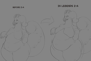 2_antennae 4_fingers anthro before_and_after belly belly_folds big_belly big_butt biped black_text breast_expansion breasts butt collarbone directional_arrow emanata expansion eyelashes featureless_breasts female female_anthro fingers front_view goo_drip grey_background head_tentacle looking_at_viewer looking_down markings naturally_censored navel noseless nude nude_anthro nude_female obese obese_anthro obese_female open_mouth open_smile outie_navel overweight overweight_anthro overweight_female pupils simple_background smile solo spots spotted_markings spotted_neck spotted_tail standing tail tail_markings text thick_tail thick_thighs three-quarter_view weight_gain kaarin_owo nintendo pokemon generation_6_pokemon goodra pokemon_(species) 2025 black_and_grey english_text monochrome portrait three-quarter_portrait