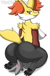 anthro areola breasts duo facesitting female fur male male/female nipples pink_areola pink_nipples simple_background sitting_on_another white_background yellow_body yellow_fur thewholof554 nintendo pokemon canid delphox generation_6_pokemon mammal pokemon_(species) 2:3 hi_res