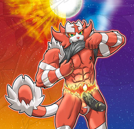 abs anthro balls erection fur genitals humanoid_genitalia humanoid_penis male moon muscular muscular_anthro muscular_male nude penis sky solo star starry_sky sun phenombear nintendo pokemon felid generation_7_pokemon incineroar mammal pokemon_(species) shiny_pokemon 2016