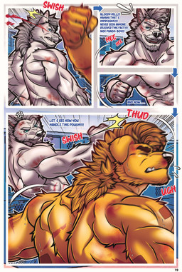 abs age_difference angry anthro barazoku beard big_nose blood blue_eyes bodily_fluids dialogue duo eyebrows face_punch facial_hair fangs fighting_pose floppy_ears fur green_eyes locker_room male male/male muscular muscular_male muscular_on_muscular mustache nipples older_male open_mouth pawpads paws pose punch scar sweat teeth text tongue white_body white_fur yellow_body yellow_fur cl.rudolph mythology garth_mentzel_monroe mr.horton canid canine mammal mythological_canine mythological_creature werecanid werecanine werecreature werewolf absurd_res comic english_text hi_res