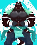 2024 absurd_res anthro areola biceps big_pecs black_areola black_body black_scales buzz_(mels_monster) dinosaur eyeless flexing flexing_bicep flexing_both_biceps forearm_muscles head_spikes hi_res male mels_monster_(artist) muscular muscular_anthro muscular_male ninja ninja_costume pecs reptile scales scalie solo spikes spikes_(anatomy) theropod triceps tyrannosaurid tyrannosauroid tyrannosaurus tyrannosaurus_rex warrior