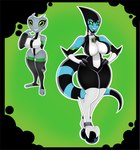 big_breasts blue_body blue_skin breasts curvy_figure duo female grey_body grey_skin not_furry short_stack simple_background thick_thighs urusee584 ben_10 cartoon_network alien galvan_(ben_10) kineceleran digital_media_(artwork) hi_res