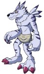 anthro blue_body blue_fur claws ear_piercing fur male markings muscular piercing simple_background solo towel towel_around_waist towel_only white_background yellow_eyes thegreatmatsutzu bandai_namco digimon canid canine digimon_(species) mammal weregarurumon