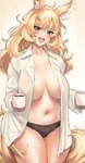 beverage big_breasts blonde_hair blue_eyes blush breasts clothed clothing coffee coffee_mug container cup eyebrow_through_hair eyebrows eyelashes fangs female fluffy fluffy_tail hair holding_container holding_cup holding_object messy_hair navel open_clothing open_mouth open_shirt open_topwear panties shirt solo tail teeth topwear translucent translucent_hair underwear radioneet arknights hypergryph studio_montagne whislash_(arknights) animal_humanoid equid equid_humanoid equine equine_humanoid horse_humanoid humanoid mammal mammal_humanoid 2025 absurd_res hi_res
