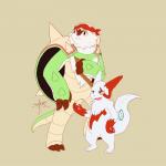 accessory anthro armband duo fur headband megaphone simple_background white_body white_fur safero nintendo pokemon bruno_(safero) eforas_(safero) chesnaught generation_3_pokemon generation_6_pokemon pokemon_(species) zangoose 1:1 absurd_res digital_media_(artwork) hi_res