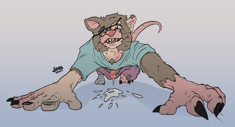 all_fours anthro aroused bodily_fluids cum ejaculation genital_fluids growth human_to_anthro looking_pleasured male orgasm snout snout_growth solo species_transformation transformation kainik warhammer_(franchise) mammal murid murine rat rodent skaven hi_res