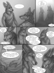 anthro canid canine canis claws clothed clothing comic dialogue duo ear_piercing ear_ring ears_back ellipsis english_text fully_clothed greyscale male male/male mammal marcus_(rukis) monochrome open_clothing open_shirt open_topwear piercing pivoted_ears reis ring_piercing rukis shirt silhouette sitting smile speech_bubble tail text topwear wolf