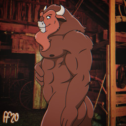 2_horns abs anthro biped brown_body brown_fur butt closed_smile fur hand_on_belly horn male mouth_closed muscular muscular_anthro muscular_male nipples nude nude_anthro nude_male pecs side_view smile solo fabfelipe wild_west_c.o.w.-boys_of_moo_mesa buffalo_bull_(moo_mesa) bison bovid bovine mammal 1:1 2020 chromatic_aberration digital_media_(artwork) hi_res