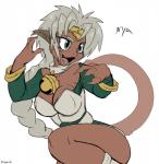 bell bracelet braided_hair breasts cleavage clothed clothing collar fangs female hair jewelry pose solo tail teeth conditional_dnp skoon outlaw_star aisha_clanclan animal_humanoid ctarl-ctarl felid felid_humanoid humanoid mammal mammal_humanoid 2016