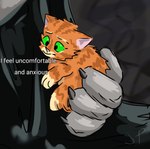 anthro claws duo feral fur fuzzy green_eyes grey_body grey_fur hand_held handheld holding_another in_hand male nervous orange_body orange_fur size_difference text young young_feral justpauline dreamworks puss_in_boots_(franchise) death_(puss_in_boots) puss_in_boots_(dreamworks) canid canine canis domestic_cat felid feline felis mammal tabby_cat wolf 2023 image_macro meme redraw