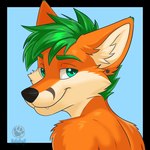 anthro dipstick_ears ear_markings fur green_ear_tips green_eyes green_hair hair male multicolored_ears orange_body orange_fur short_hair solo tan_body tan_fur netiscraft canid canine fox mammal 1:1 headshot_portrait hi_res icon portrait