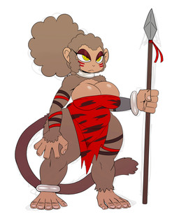 5_fingers 5_toes anthro big_breasts biped bodypaint breasts brown_body brown_fur cleavage clothed clothing curvy_figure eyeshadow face_paint feet female fingers fur hair half-closed_eyes holding_object jewelry makeup melee_weapon narrowed_eyes necklace polearm simple_background solo spear standing thick_thighs tight_clothing toes voluptuous voluptuous_anthro voluptuous_female weapon white_background wide_hips yellow_eyes sssonic2 talma_(sssonic2) haplorhine mammal monkey primate absurd_res digital_media_(artwork) hi_res