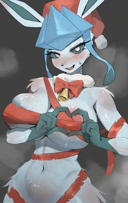 anthro areola biped blue_body blue_fur blue_sclera blush breasts clothed clothed_anthro clothed_female clothing female fingers front_view fur hat hat_only headgear headgear_only headwear headwear_only holidays looking_at_viewer mostly_nude mostly_nude_anthro mostly_nude_female navel smile solo standing white_eyes tp10 christmas nintendo pokemon eeveelution generation_4_pokemon glaceon pokemon_(species) absurd_res hi_res