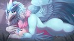 16:9 2023 anthro articuno artist_name avian beak bedroom_eyes bird blue_body blue_eyes blue_feathers blue_wings breasts butt curvy_figure dated digital_media_(artwork) eyelashes fan_character feathered_wings feathers featureless_breasts female generation_1_pokemon glistening glistening_eyes hi_res hourglass_figure jewelry legendary_pokemon looking_aside lying narrowed_eyes necklace nintendo non-mammal_breasts nova_(santanahoffman) nude on_front open_mouth pink_body pinup pokemon pokemon_(species) pose santanahoffman seductive shaded solo tail tail_feathers thick_thighs wide_hips widescreen wings