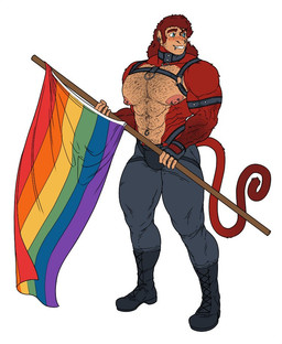abs anthro armband body_hair boots bottomwear bulge chest_hair clothing ear_piercing ear_ring facial_piercing fingerless_gloves flag flag_(object) footwear freckles gloves hair handwear harness holding_flag holding_object leather leather_daddy lgbt_pride lip_piercing male muscular muscular_anthro muscular_male navel navel_piercing navel_ring nipples pants pecs piercing pride_color_flag pride_colors rainbow_flag rainbow_pride_colors rainbow_pride_flag rainbow_symbol ring_piercing shoes simple_background six-stripe_rainbow_pride_colors smile solo standing white_background mr_canvas lgbt_pride_month haplorhine mammal monkey primate 2021 full-length_portrait portrait