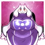 anthro belly big_breasts biped bodily_fluids breasts clothed clothing delta_rune_(emblem) female fur heart_symbol horn looking_at_viewer mature_anthro mature_female navel overweight overweight_anthro overweight_female red_eyes solo sweat symbol thick_thighs tight_clothing white_body white_fur wide_hips legendofnerd undertale undertale_(series) toriel bovid caprine goat mammal 1:1 2024 hi_res signature