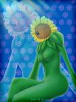 2017 3:4 alternate_species areola breasts butt digital_media_(artwork) electronic_arts elemental_creature eyelashes female flora_fauna flower flower_creature hi_res humanoid humanoidized leaf looking_at_viewer navel nipples not_furry nude one_eye_closed petals pinup plant plants_vs._zombies popcap_games pose simple_background smile solo sunflower sunflower_(pvz) wink znhc