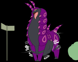 after_vore antennae_(anatomy) belly big_belly black_body digestion digestion_noises extreme_size_difference female female_feral female_pred feral feral_pred fully_inside human_prey larger_pred long_neck looking_at_viewer markings muffled muffled_screaming multicolored_body multiple_prey onomatopoeia open_mouth pink_markings plant purple_body quadruped rumbling_stomach satisfied shrub size_difference smile sound_effects standing street_sign struggling struggling_prey text tongue tongue_out unwilling_prey vore yellow_sclera pakaproductions sentinelwinder nintendo pokemon pandora_(pakaproductions) arthropod generation_5_pokemon human mammal pokemon_(species) scolipede hi_res