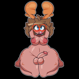 antlers balls blue_eyes blush bottom_heavy breasts brown_hair erection eyewear freckled_balls freckled_breasts freckled_face freckled_legs freckles genitals glasses gynomorph hair horn huge_thighs humanoid_genitalia humanoid_penis intersex kneeling nipples nude_gynomorph nude_humanoid penis solo thick_thighs wide_hips blueberrygrizzly blueberry_grizzly_(blueberrygrizzly) animal_humanoid deer deer_humanoid humanoid mammal mammal_humanoid 1:1 2025 hi_res
