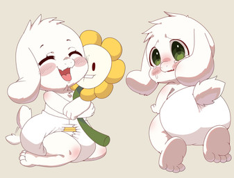 anthro blush bodily_fluids clean_diaper clothed clothing crying diaper eyes_closed feet hug kneeling looking_at_viewer male open_mouth plushie smile solo tail tail_motion tailwag tears teeth tongue wearing_diaper young young_anthro coopitchu undertale undertale_(series) asriel_dreemurr boss_monster_(undertale) bovid caprine goat mammal monster hi_res