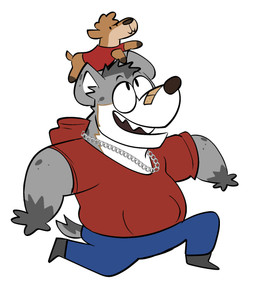 anthro band-aid bandage clothed clothing fur hair hoodie jewelry male open_mouth paws plushie simple_background smile solo teeth tongue topwear janjauwu gary_anderson deer hyena mammal spotted_hyena hi_res