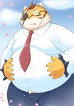 anthro belly big_belly bottomwear clothing cloud eye_patch eyewear humanoid_hands kemono male necktie obese obese_male outside overweight overweight_male pants scar shirt solo topwear marumu_5656 dragon_quest dragon_quest_x square_enix cat_ribeiro domestic_cat felid feline felis mammal 2023 hi_res