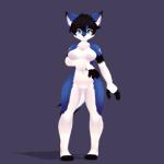 anthro black_hair black_nose blue_body blue_eyes blue_fur breast_rest breasts female fur gesture hair hand_gesture heart_(marking) looking_at_viewer markings nude one_eye_closed pose solo standing v_sign white_body white_fur wink atelierlily saki_(garasaki) canid canine canis mammal wolf 1:1 3d_(artwork) 3d_animation animated digital_media_(artwork) short_playtime