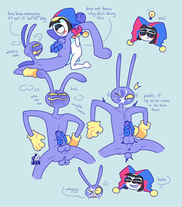 4_fingers angry anthro balls biped blue_clothing blue_eyes blush blush_lines bodily_fluids brown_hair butt clothing cross-popping_vein cum cum_on_face cum_on_own_face cum_on_self drooling duo female fingers fool's_hat foreskin genital_fluids genitals gloves hair handjob handwear hat headgear headwear jester jester_outfit larger_male light_bulb long_ears looking_pleasured male masturbation moan nude one_eye_closed pecs penile penile_masturbation penis purple_body red_clothing red_eyes saliva sex sharp_teeth size_difference smaller_female smug_grin tail tail_motion tailwag teeth text yellow_eyes fsc glitch_productions the_amazing_digital_circus jax_(tadc) pomni_(tadc) humanoid lagomorph leporid mammal rabbit english_text hi_res