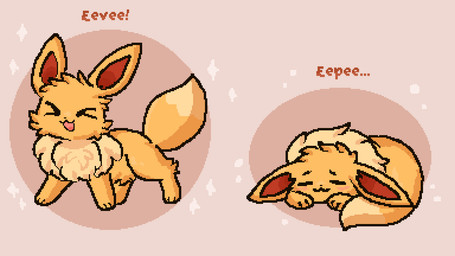 ambiguous_gender brown_body brown_fur brown_text comparing dancing dipstick_tail duo ears_down feral fur humor markings neck_tuft pivoted_ears pun sleeping tail tail_markings text tuft white_tail_tip ryukiri nintendo pokemon eevee generation_1_pokemon pokemon_(species) 16:9 2025 aliasing animated colored digital_drawing_(artwork) digital_media_(artwork) english_text multiple_scenes pixel_(artwork) pixel_animation widescreen