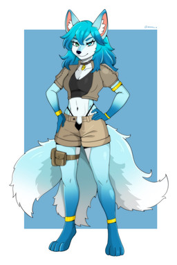 5_fingers accessory anklet anthro armlet belt biped black_clothing black_panties black_topwear black_underwear blue_body blue_fur blue_hair bracelet choker clothed clothing collar countershading digitigrade female fingers fur hair heterochromia jacket jewelry medallion multi_tail multicolored_body multicolored_fur necklace panties simple_background smile solo standing tail thong topwear two_tone_body two_tone_fur underwear utility_belt white_body white_fur devilscry nyxfin99 eliam_(devilscry) canid canine canis fox mammal 2025 2:3 absurd_res digital_media_(artwork) hi_res