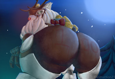 antlers big_butt bodily_fluids brown_body butt butt_focus fur holidays horn machine multicolored_body multicolored_fur number_on_body red_nose snow snowing sweat sweatdrop sweaty_butt white_body white_fur winter destruction21 blizzard_entertainment christmas overwatch orisa_(overwatch) reindeer_orisa_(overwatch) robot hi_res