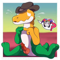 anatomically_correct anatomically_correct_genitalia anatomically_correct_penis animal_genitalia animal_penis anthro blush bodily_fluids border candy clothing cowboy_hat crocodilian_penis dessert duo erection feet female food genital_slit genitals gradient_background gummy_(food) hat hat_only headgear headgear_only headwear headwear_only knot male male/female mostly_nude open_mouth penis question_mark red_penis requesting short_tail shy simple_background solo_focus speech_bubble spread_legs spreading sweat sweatdrop tail text white_border vorechestra glitch_productions the_amazing_digital_circus gummigoo_(tadc) pomni_(tadc) crocodile crocodilian food_creature gummy_creature human living_candy mammal reptile scalie 1:1 2024 alternate_version_at_source digital_drawing_(artwork) digital_media_(artwork) shaded url watermark