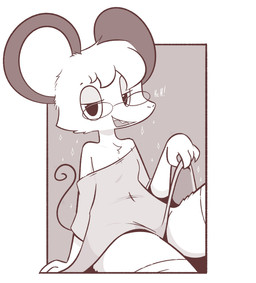 anthro bedroom_eyes big_ears clothed clothed_anthro clothed_female clothing clothing_lift eyewear female female_anthro flat_chested fur glasses half-closed_eyes head_tuft legwear looking_at_viewer narrowed_eyes open_mouth open_smile oversized_clothing oversized_shirt oversized_topwear round_glasses seductive sharp_teeth shirt shirt_lift sitting smile smiling_at_viewer snout solo sparkles tail teeth thigh_highs topwear tuft wearing_glasses theartmanor pandemonium_wizard_village molte mammal murid murine rodent 2025 digital_drawing_(artwork) digital_media_(artwork) hi_res monochrome portrait shaded three-quarter_portrait