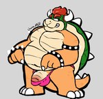 2_horns clothing genitals gesture hand_gesture horn ineffective_clothing male penis pointing pointing_at_penis solo thong underwear charmcharmcharm mario_bros nintendo bowser koopa scalie hi_res