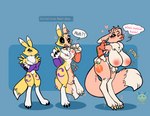 anthro big_breasts bimbo_anthro bimbofication bimbofied breasts claws female fur genitals growth hair heart_symbol lips nipples nude one_row_layout pink_body pink_fur simple_background solo thick_lips thick_thighs transformation transformation_sequence white_body yellow_body yellow_fur prince-vulpine bandai_namco digimon peach_(prince-vulpine) canid canine digimon_(species) mammal renamon absurd_res hi_res