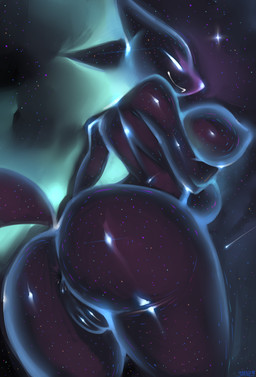 anthro anus big_breasts big_butt biped black_body black_tail breasts butt female genitals looking_at_viewer low-angle_view nude nude_anthro nude_female rear_view smile solo star tail thick_thighs vulva wide_hips yarney alien 2026 absurd_res digital_drawing_(artwork) digital_media_(artwork) hi_res