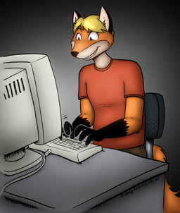 computer crt electronics male solo roland_guiscard canid canine fox mammal absurd_res hi_res