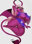 absurd_res big_breasts breasts demon demon_humanoid female genitals goldmikun helluva_boss hi_res humanoid membrane_(anatomy) membranous_wings not_furry pussy solo spade_tail tail thick_thighs tongue tongue_out verosika_mayday wings