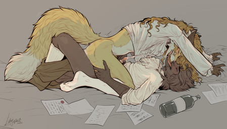 anal anal_penetration anthro anthro_on_anthro anthro_penetrated anthro_penetrating anthro_penetrating_anthro beak biped blush bodily_fluids butt classy claws clothed clothed_anthro clothed_male clothing cum cum_while_penetrated cumshot curling_toes drunk duo ejaculation erection fancy_clothing feet fingers from_front_position fur genital_fluids genitals grabbing_sheets hair kissing legwear looking_pleasured lying male male/male male_anthro male_penetrated male_penetrating male_penetrating_male on_back open_mouth partially_clothed penetration penile penile_penetration penis penis_in_ass reverse_missionary_position scutes sex side_view simple_background smile stockings substance_intoxication tail teeth toes tongue tatujapa edgar_vladilisitsa joseph_corbeau avian bird canid canine corvid corvus_(genus) fox mammal oscine passerine raven 2026 digital_drawing_(artwork) digital_media_(artwork) hi_res